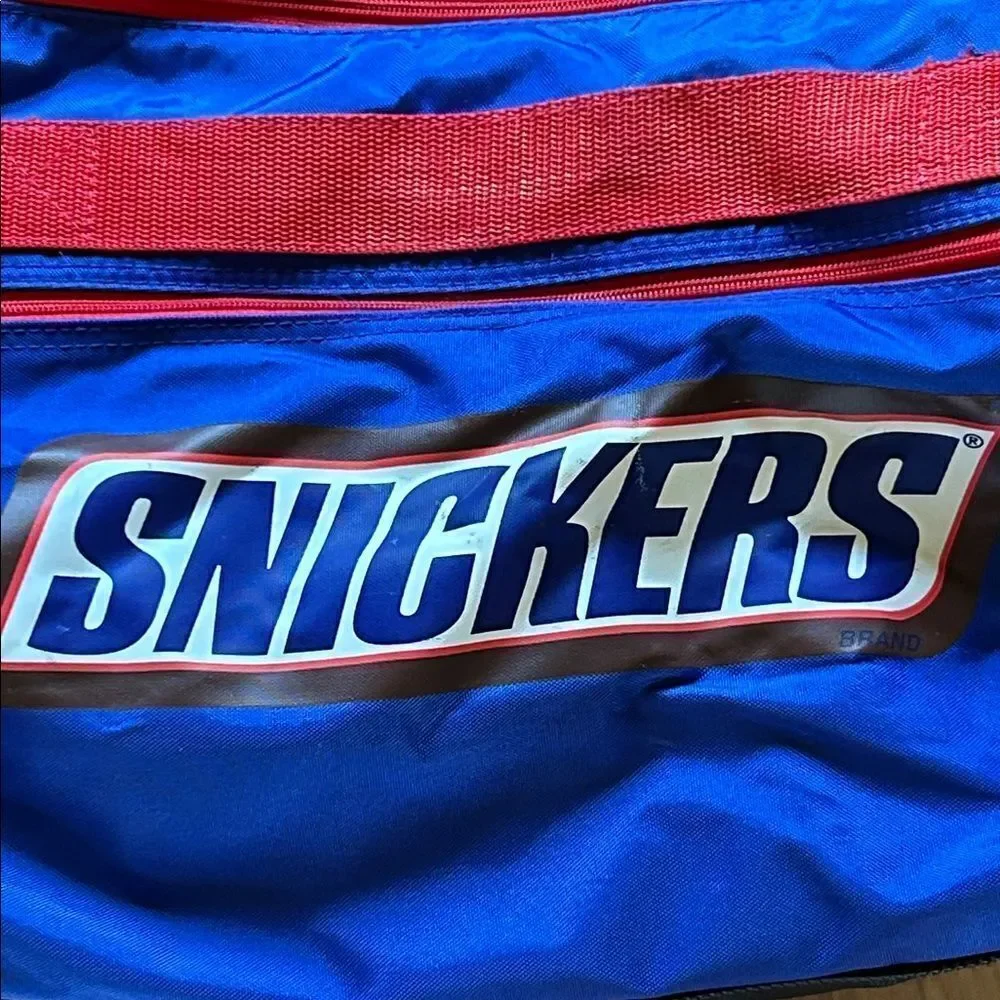 Snickers Blue and Red Duffel Bag